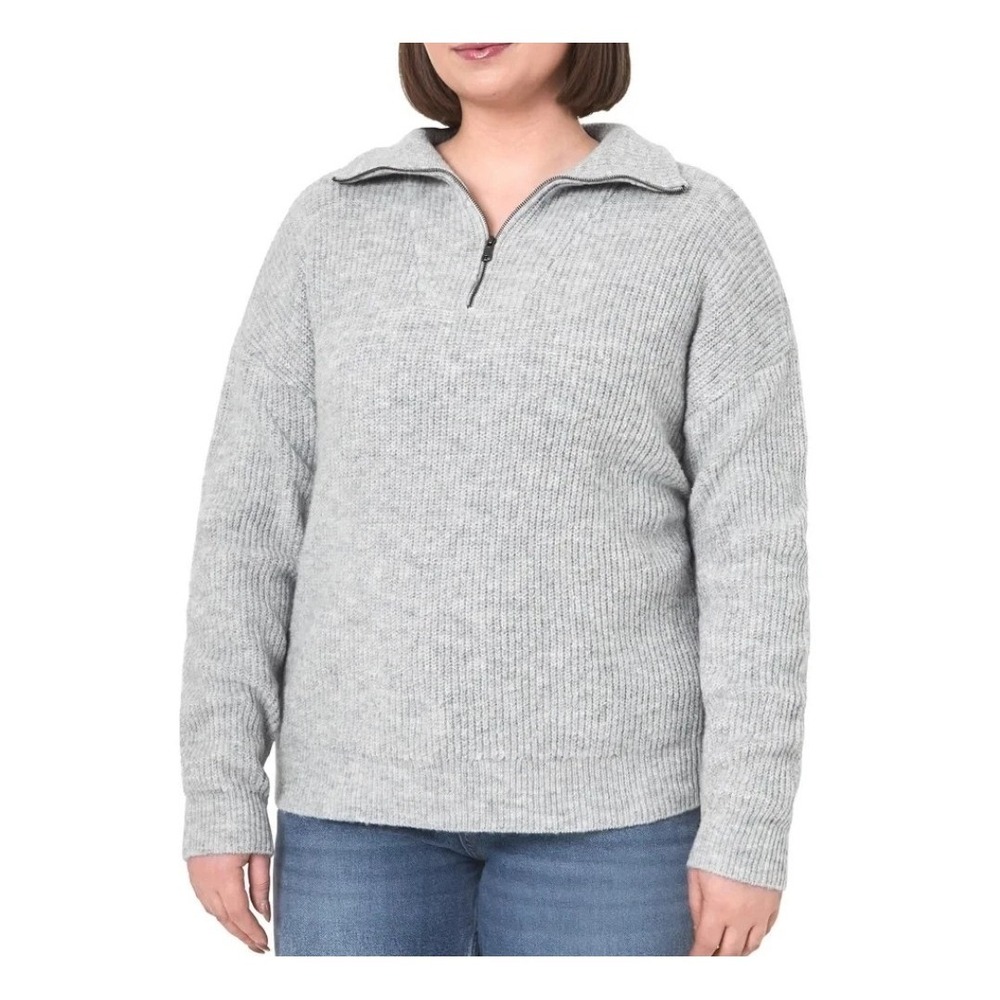 Modern Ambition Women's Quarter Zip Sweater Gray Medium